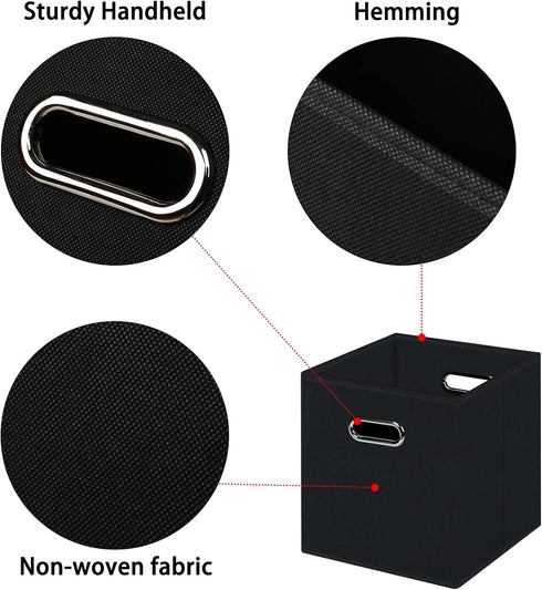 Black Foldable Storage Cubes Bins , Fabric Storage Box Cubes Organizer Baskets with Dual Handles for Home Organizer (Black)...