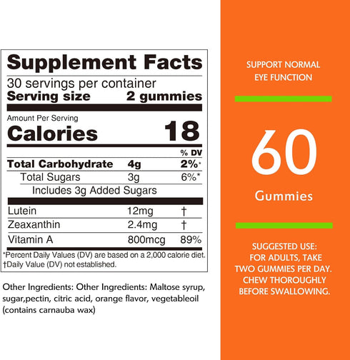 Nature's Key Lutein Gummies 12mg with Zeaxanthin & Vitamin A for Kids and Adults | Eye Health and Brain Function Supplement | Orange Flavor, 60Ct...