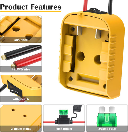 2 Packs Power Wheels Adapter for Dewalt 20V Battery Adapter Power Wheels Battery Converter Kit with Fuse & Switch & Wire Terminals, 12AWG Wire, fo...