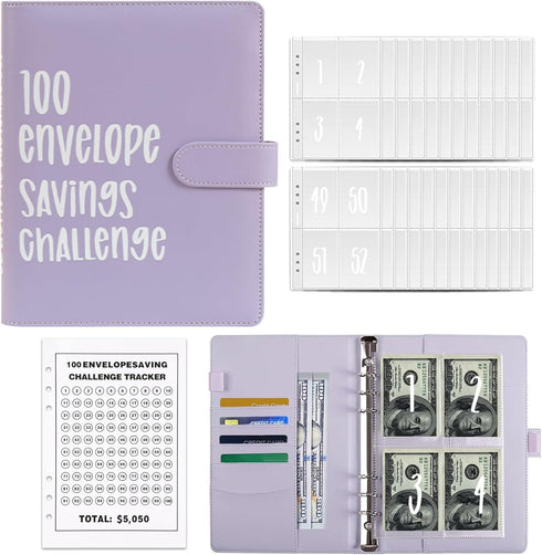 100 Envelopes Challenge Binder 100 Envelopes Money Saving Challenge Budget Binder Savings Challenge Book Easy and Fun Way to Save $5,050 for Home,...