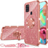 nancheng for Samsung Galaxy A21S Phone Case Cute Girls Women Glitter TPU Cover with Ring Stand & Strap Lanyard Shockproof Protection Case - Rose G...