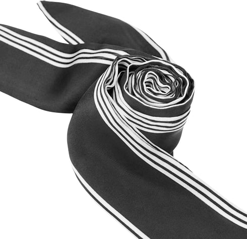 Luwint Long Thin Satin Scarf, Stripped Skinny Silk-like Necktie Chiffon Scarves Narrow Sash Waist Belt for Girl Women (Black)...