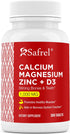 Safrel Calcium Magnesium Zinc with Vitamin D3, 300 Tablets - Calcium 1000 mg, Magnesium 400 mg, Zinc 20 mg & D3 600 IU per Serving...