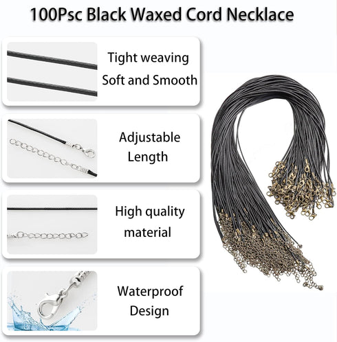100 Pcs 18" 1.5mm Black Waxed Cord Necklace String Bracelet Faux Leather Chain Clasp Bulk for Jewelry Making Supplies Accessories...