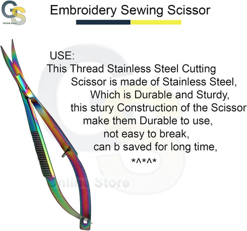 Embroidery Sewing Scissor - Titanium Spring Action Scissor 4.5" - German Grade Stainless Steel, Curved Tip, Snips, Thread Scissor - G.S Online Sto...
