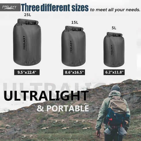Frelaxy Waterproof Dry Bag 2 Pack/3 Pack, Lightweight Portable Dry Bags, 5L & 15L & 25L Durable Dry Sack Set Keep Gear Dry for Hiking, Camping, Bo...