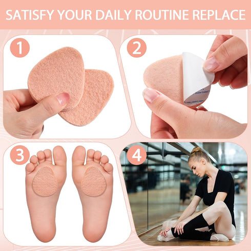 Jiuguva 60 Pack Metatarsal Foot Pads 0.25 Inch Thick Ball of Foot Cushions Adhesive Metatarsal Pads Soft Metatarsal Felt Pads for Women and Men Fo...