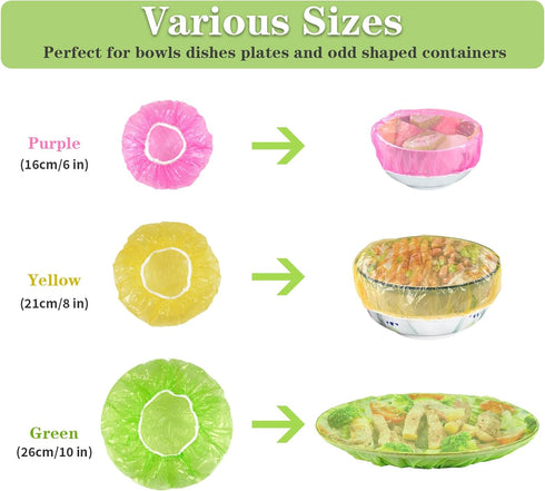 Plastic Bowl Covers Elastic Reusable - 60 PCS Fresh Keeping Bags, 3 Size Food Covers Stretch, Shower Cap Bowl Storage Covers?6/8/10inch?...
