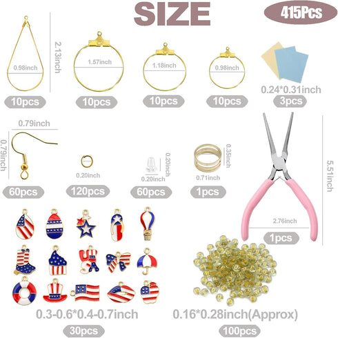 XKCWXY 415Pcs Earring Making Kit with Beading Hoop Earring Finding Component Accessories,Earring Hooks,Jump Rings,Earring Backs,American Flag Char...