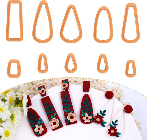 Puocaon Dangle Polymer Clay Cutters - 10 Pcs Basic Clay Cutters for Polymer Clay Jewelry, Drop Dangle Clay Earring Cutters, Rectangle Geometric Cl...