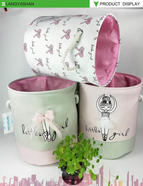 LANGYASHAN Laundry Basket Canvas Collapsible Organizer Storage Basket for Boys Girls Laundry Hamper Toy Bins Gift Baskets Bedroom Clothes Children...