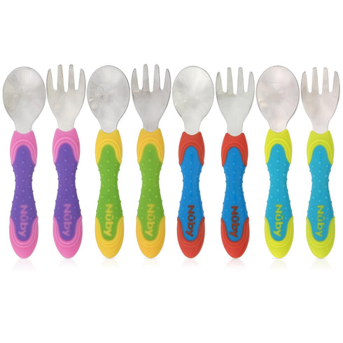 Nuby 2 Piece Stainless Steel Utensil, Blue/Green, 2 Count...