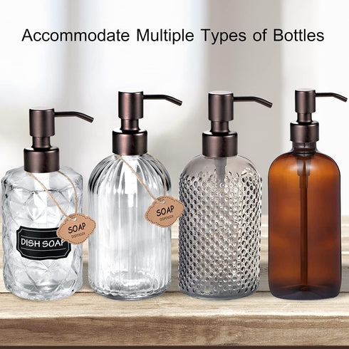 4PC Soap Dispenser Lids - 304 Stainless Steel Replacement Pump with Waterproof Label Stickers 8 Pack Tubes Fit 28/400 Thread Neck Bottles?for Dish...