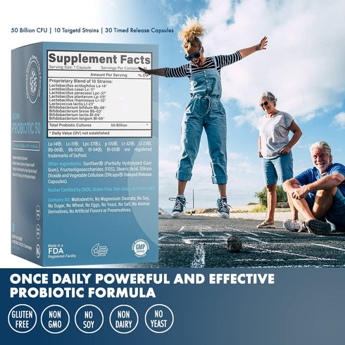 Prebiotics & Probiotics 50 Billion CFU for Women & Men - Time-Release Bifidobacterium Lactobacilli Probiotics for Digestive Health, Bloating Relie...
