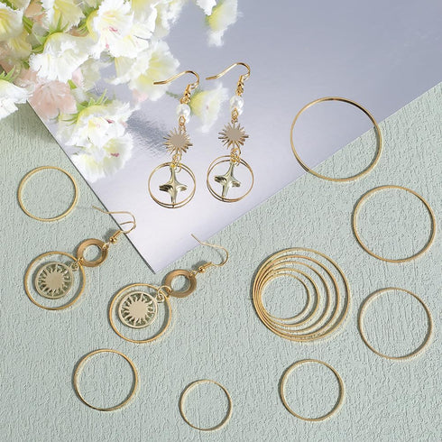 1 Box 5 Styles 100pcs Gold Earring Beading Hoops Round Circle Beading Hoop Brass Linking Earrings Beading Hoop Findings for Jewelry Making Supplie...
