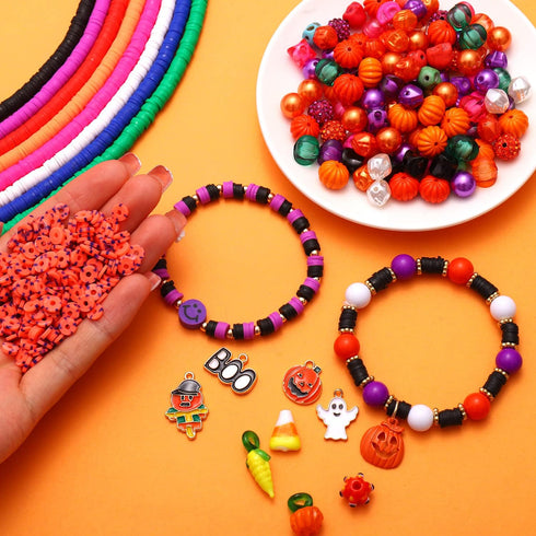 3180 PCS+ Halloween Beads Making Kit for DIY Jewelry 9 Strands Heishi Clay Beads Halloween Charms Making for Halloween Bracelet Necklace Earrings ...