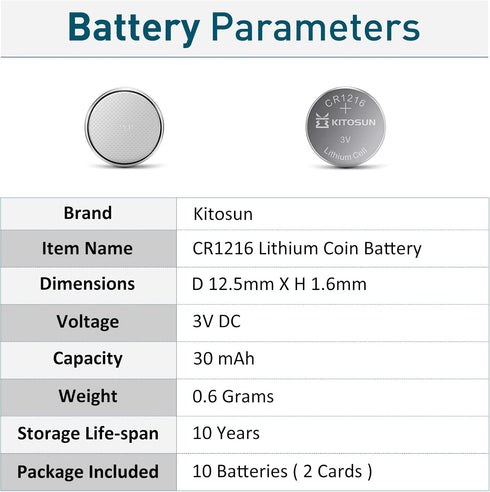 KITOSUN CR1216 3V Lithium Coin Watch Battery – 3 Volt CR 1216 Lithium Cell Button Batteries Replacement for Timex Watch Indiglo Wrist Car Key Fob ...