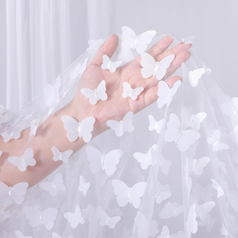 White Tulle Fabric Rolls 2 Yards: Butterfly Embroidery Sheer Fabric - for Tutu Skirts Dress Sewing DIY Home Studio...