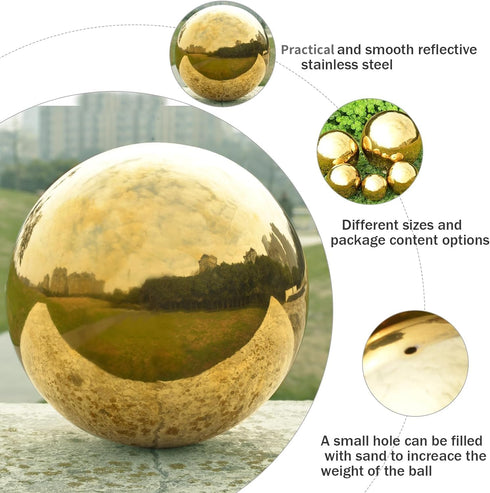 Gazing Ball, Stainless Steel Garden Mirror Globe, Polished Ornament Sphere, Hollow Floating Reflective Hemisphere, for Home Outdoor Pond Housewarm...