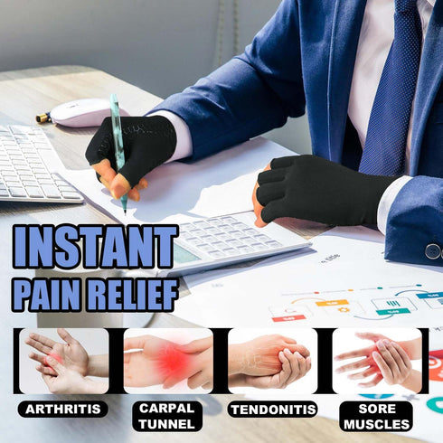 2 Pairs Copper Arthritis Gloves for Carpal Tunnel Pain Relief, Compression Gloves to Alleviate Hand Pain, Swelling, Fingerless Computer Typing Glo...
