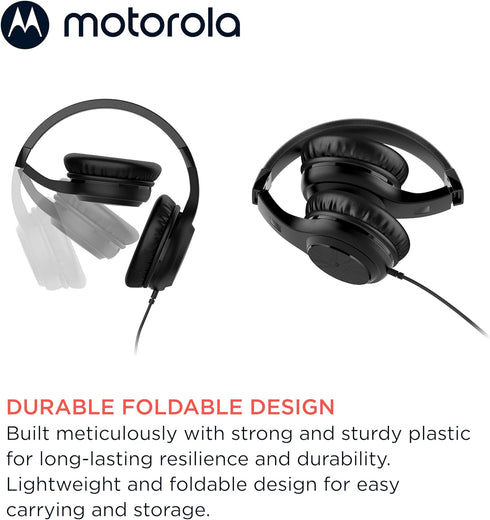 Motorola Over-Ear Headphones Wired - Moto XT120 Headphones with Microphone, in-Line Control for Calls - Foldable Head Phones, Adjustable Cushioned...