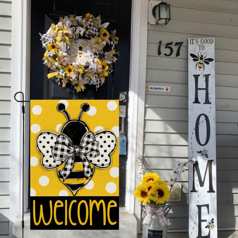 CROWNED BEAUTY Summer Bee Garden Flag Polka Dots 12x18 Inch Double Sided for Outside Welcome Burlap Small Seasonal Yard Decoration...