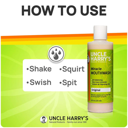 Uncle Harry's Natural Alkalizing Miracle Mouthwash | Adult & Kids Mouthwash for Bad Breath | pH Balanced Oral Care Mouth Wash & Mouth Rinse (8 fl ...