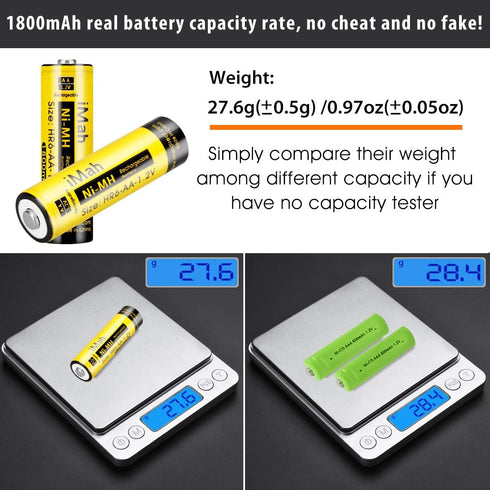 iMah HR6 AA rechargeable batteries Ni-MH 1.2V 1800mAh for Flashlight Remote Control Car Toys Clock, also Compatible with Panasonic BK-3MCCA8BA BK-...