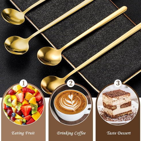 Gold Espresso Spoons, 4PCS 7.9 Inch Long Handle Spoons with 8PCS 5.3 Inch Mini Coffee Spoons, Stainless Steel Teaspoons Stirring Spoons for Coffee...