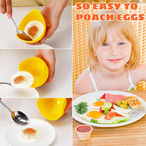 Egg Poacher - Poached Egg Cooker with Ring Standers, Food Grade Non Stick Silicone Egg Poaching Cup for Microwave or Stovetop Egg Poaching, with E...