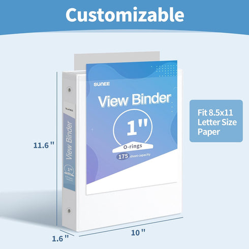 SUNEE 3 Ring Binder 1 Inch 1 Pack, Clear View Binder Three Ring PVC-Free (Fit 8.5x11 Inches) for School Binder or Office Binder Supplies, White Bi...