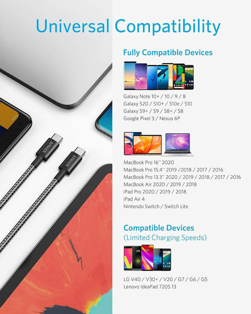 Anker 333 USB C to USB C Cable (6ft 100W, 3-Pack), USB 2.0 Type C Charging Cable Fast Charge for MacBook Pro 2020, iPad Pro 2020, iPad Air 4, Sams...