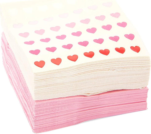 Sparkle and Bash 100-Pack Valentine’s Day Heart Napkins - 5 x 5-Inch Folded Pink Paper - 3-Ply Soft Absorbent - Decorative Party Supplies for Home...