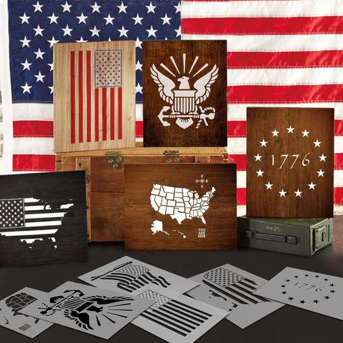 American Flag Star Stencil Templates - 6 Pack 50 Stars 1776 13 Stars Flag Stencils for Painting on Wood and Walls, Reusable Plastic Stencils in 3 ...
