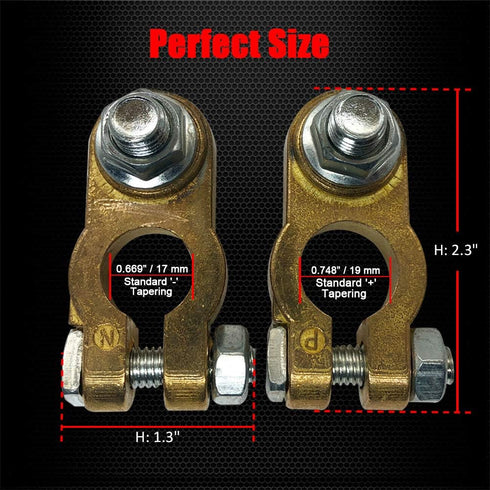 Ampper Brass Battery Terminal Connectors, Top Post Battery Terminals Clamp Set for Marine Car Boat RV Vehicles (1 Pair)...