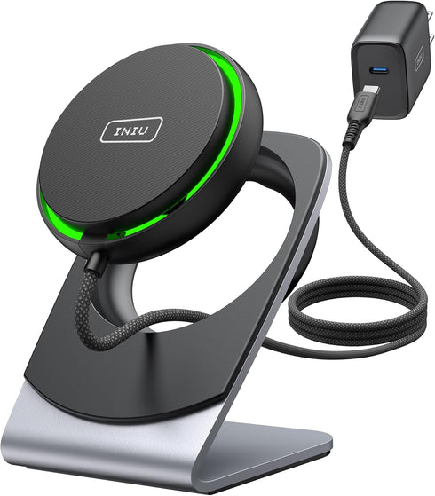 INIU for Magsafe Charger, 15W Fast Charging Magnetic Wireless Charger Stand, Wireless Charging Station with Sleep-Friendly Adaptive Light and Cool...
