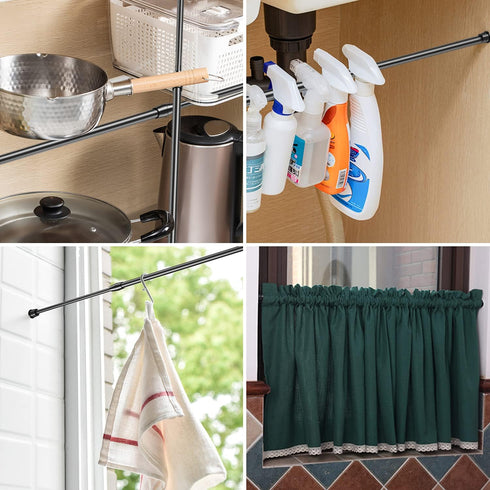 AIZESI Spring Tension Curtain Rods Short Tension Rod (Black, 28" to 41"-4Pcs)...