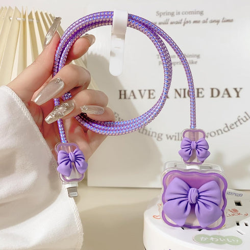 Compatible for iPhone 18W/20W USB-C Charger Cover Clear Lovely 3D Bowknot Waves Design Soft Charger Protector Cute Cable Case Saver Protector for ...