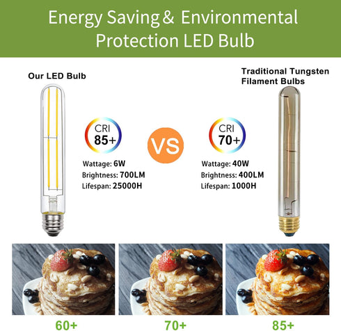 T10 LED Tubular Light Bulb Dimmable, 6W Long Tube Vintage LED Filament Bulbs 60 Watt Equivalent, Neutral White 4000K, 700LM with 85+ CRI, 7.3 Inch...