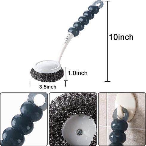 3 Pack Stainless Steel Scrubber with Handle, Steel Wool Scrubber for Cleaning Dishes, Metal Sponges for Pots, Sink,Pans, Grills...