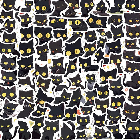 Black Cat Stickers Funny Cat Stickers-100PCS Cute Animal Sticker for Journaling Laptop Scrapbook Water Bottles Guitar Suitcase Phone Snowboard Wat...
