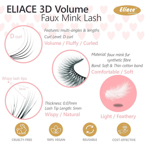 Eliace Eyelashes, 50 Pairs 5 Styles lux Faux Mink Lashes Natural Look Wispy Fluffy Handmade Cat Eye lashes Pack False Eyelashes Set, Comfortable &...