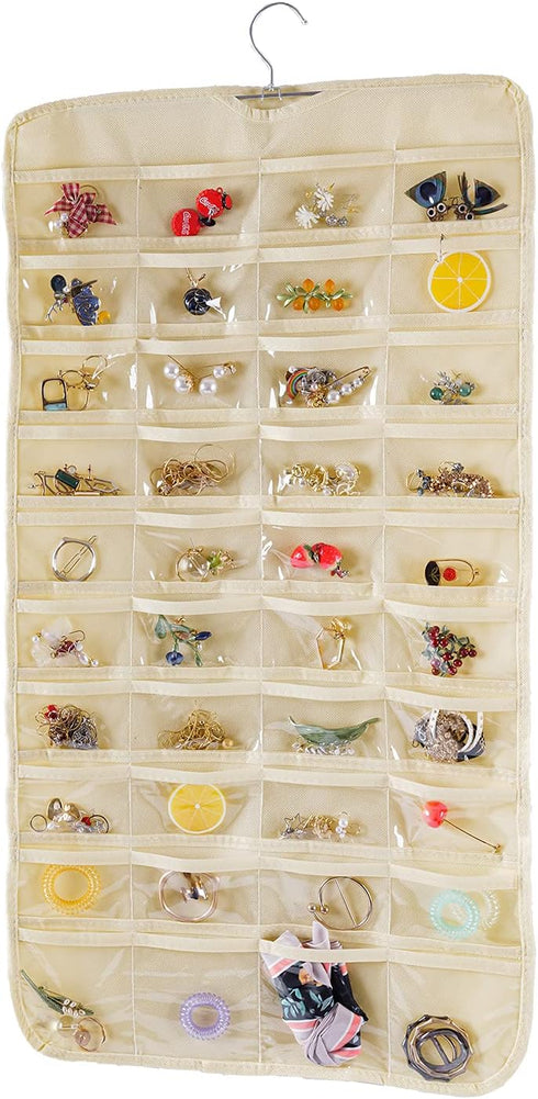 GAMERIEND Hanging Jewelry Organizer, Double Sided 80 Pocket Chain Storage Bag - Modern Beige...