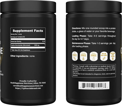 UpNourish Micronized Creatine Monohydrate Powder 400 G - Unflavored Vegan for Pre Workout, Muscle Building Pure Women and Men Instantized Suppleme...