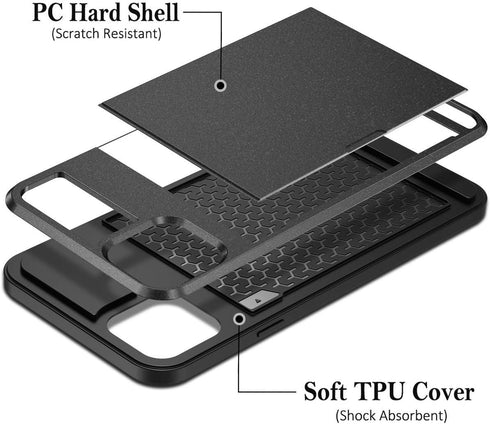 Vofolen Case for iPhone 11 Case Wallet Credit Card Holder ID Slot Sliding Door Hidden Pocket Anti-Scratch Dual Layer Hybrid Bumper Armor Protectiv...