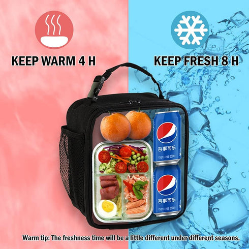 Black Lunch Box for Teens Boys Kids Men Insulated Thermal Tote Cooler Bag for Girls Women- Portable, Lightweight, Durable and Reusable...