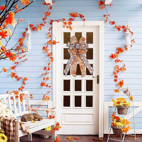 Large Fall Pumpkin Bow for Wreath, White Black Buffalo Plaid for Fall Thanksgiving Party Indoor Outdoor Door Wall Decoration Supplies...