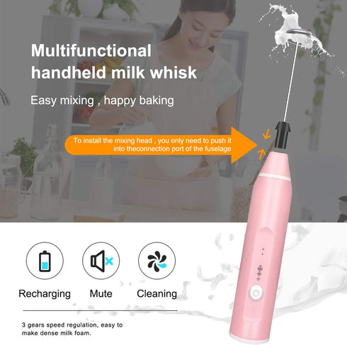 Milk Frother Handheld, Gbivbe Rechargeable Whisk Drink Mixer for Coffee with Art Stencils, Mini Foamer for Cappuccino, Hot Chocolate Match, Frappe...