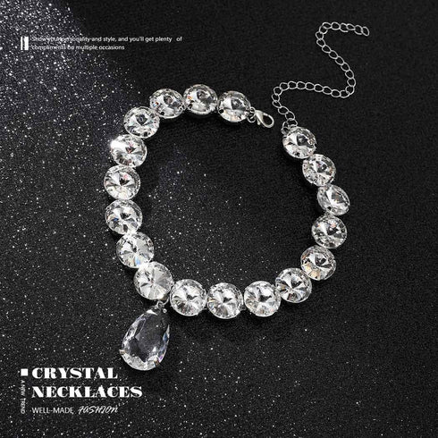 Rhinestone Choker Necklace Large Crystal Pendant Necklaces Silver Diamond Neck Chain Party Prom Pageants Fashion Chokers Jewelry for Women...