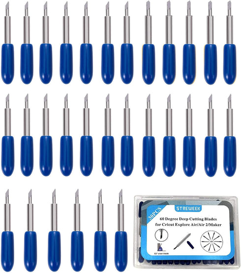 30PCS 60°Deep Cut Replacement Blades, STREWEEK, The Cutting Blades for Cricut/Explore Air/Air 2/Maker, Perfect for Cutting Medium Such as Vinyl Fa...